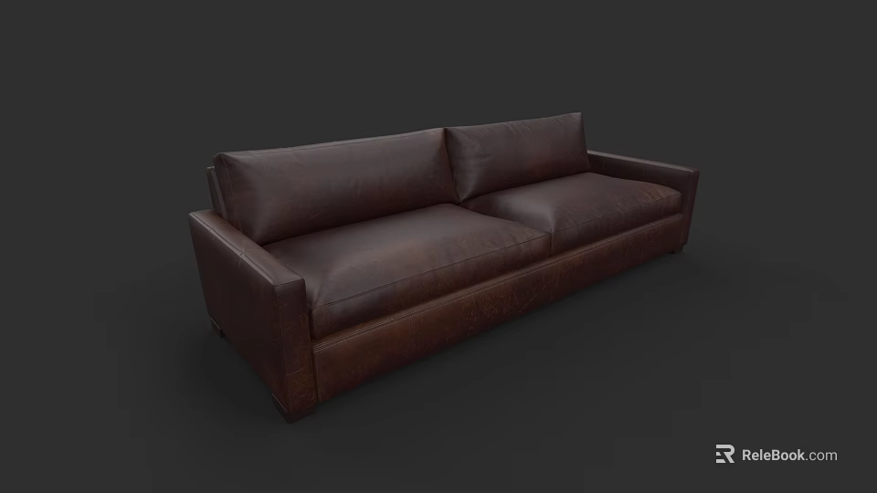 Brown Leather Three Seater Sofa with Modern Design and Comfortable Seats 3d model