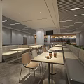 Modern Cafeteria Interior Featuring Food Service Counters Dining Tables And TV Screen 3d model