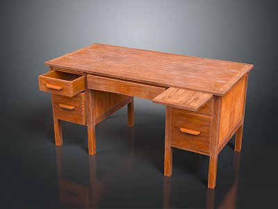 Classic Wooden Desk Furniture With Storage Drawers And Foldable Tabletop 3d model