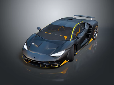 Black Sports Car With Sleek Design Yellow Accents And Rear Spoiler 3d model