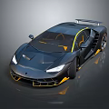 Black Sports Car With Sleek Design Yellow Accents And Rear Spoiler
