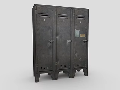 Industrial Equipment Heavy Duty Metal Lockers With Three Units And Ventilation Grilles 3d model