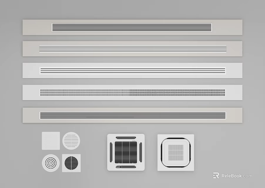 Air Conditioner Fan Components With Various Grille Panels And Vent Covers 3d model 