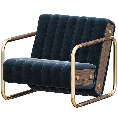 Navy Blue Tufted Accent Sofa With Wooden Armrests And Golden Metal Frame Modern Style 3d model