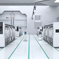 Modern Automated Factory Workshop With White Machines Green Floor Lines And Robotic Arms