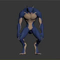 Blue Muscular Beast Character Standing in 3D Render with Ferocious Pose and Sharp Features