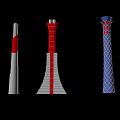 Colorful Designed Pipes in Red White Blue Featuring Striped and Geometric Patterns on Black Background