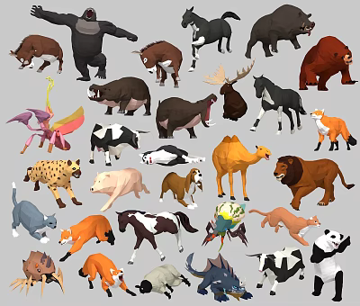 Various Reptile Species Including Lizards Snakes And Turtles In Artistic Illustrations 3d model