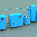 Blue Industrial Equipment System With Compressor Units Piping And Storage Tank