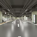 Spacious Modern Garage With Yellow Sports Car Floor Arrows And Ceiling Lights