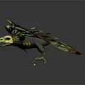 Green and Gold Eagle Flying with Spread Wings Detailed Feathers in Mid Flight