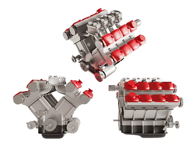 Industrial Equipment Mechanical Components With Metal Structure And Red Cylinder Heads 3d model