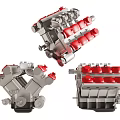 Industrial Equipment Mechanical Components With Metal Structure And Red Cylinder Heads
