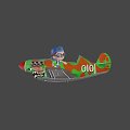 Cartoon Man In Blue Cap And Glasses Leaning On Green Orange Camouflage Car With Sneakers