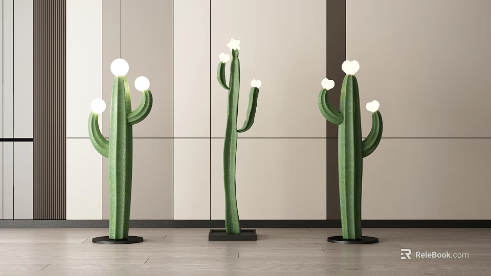 Cactus Shaped Floor Lamps In Modern Interior 3d model