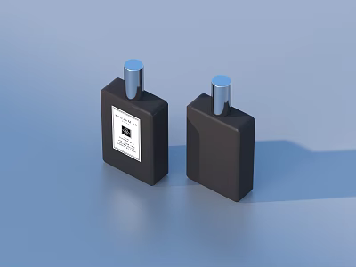 Two Black Perfume Bottles With Silver Caps And Label Design 3d model