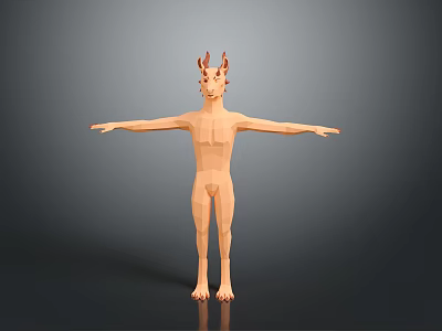 Low Poly Game and Movie Character with Antler Head Nude Body Standing with Arms Outstretched 3d model
