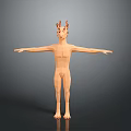 Low Poly Game and Movie Character with Antler Head Nude Body Standing with Arms Outstretched