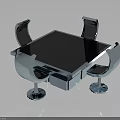 Modern Square Dining Table With Glass Top And Four Metal Chairs