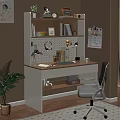 Modern Minimalist Desk Setup With Bookshelf Table Lamp Green Plant Calendar And Chair