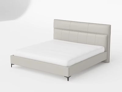 Modern Minimalist Single Bed With Light Gray Leather Stitched Headboard And Black Legs 3d model