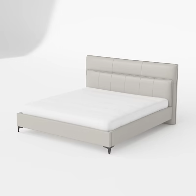 Modern Minimalist Single Bed With Light Gray Leather Stitched Headboard And Black Legs 3d model
