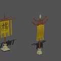 Traditional Chinese Yellow Decorative Banners with De Character Tassels and Base