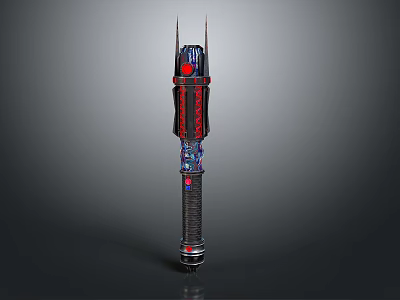 Futuristic Long Rod Weapon With Spiked Top Black Red Design And Metallic Finish 3d model