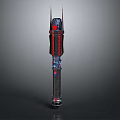 Futuristic Long Rod Weapon With Spiked Top Black Red Design And Metallic Finish