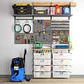 Organized Hardware Tools With Wall Mounted Pegboard Hooks And Storage Bins For Hand Tools