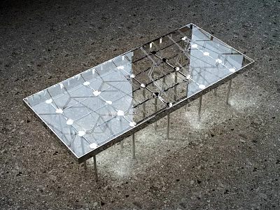 Contemporary Transparent Coffee Table With Geometric Metal Frame And Glass Top 3d model