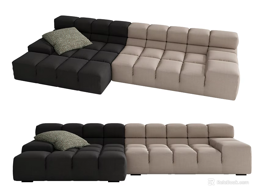 Modern Black and Beige Sectional Sofa with Gray Cushion Modular Design 3d model
