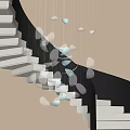 Elegant Modern Leaf Shaped Chandelier Hanging By Spiral Staircase With Silver And Light Blue Design