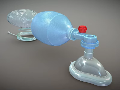 Blue Manual Resuscitation Bag With Transparent Mask Red Valve Knob And Connecting Tube 3d model