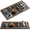 Elegant Tea Set Arrangement With Wooden Tray Oranges Limes And Cups