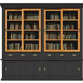 Dark Wooden Bookcase With Glass Doors And Storage Cabinets Filled With Books