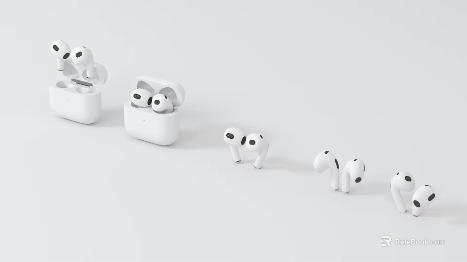 White Wireless Earbuds With Charging Case And Multiple Display Angles 3d model