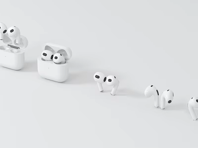 White Wireless Earbuds With Charging Case And Multiple Display Angles 3d model