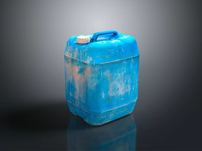 Worn Blue Plastic Water Storage Container With Blue Handle And White Lid 3d model