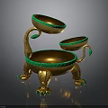 Intricate Golden Sculpture Carving With Three Bowl Shaped Structures And Dragon Claw Supports