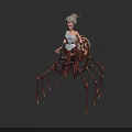 White Haired Female Character Riding Mechanical Spider With Red And Brown Legs