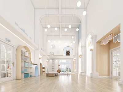Modern Bright Kindergarten Interior With Arch Design And Play Facilities 3d model