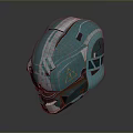 Futuristic Teal Weapon With Mechanical Structure Yellow Triangular Symbol And Metallic Finish