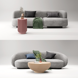 Modern Multiplayer Sofa Shaped Sofa Coffee Table Combination 3d model