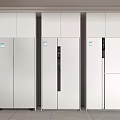 Three Modern White Refrigerators Arranged Side by Side in Kitchen 3d model