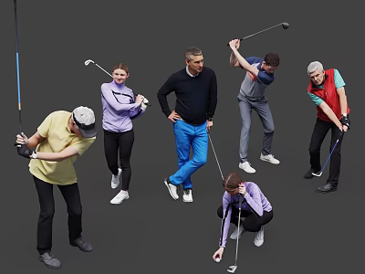 Group of People Practicing Golf Swings in Different Action Poses 3d model