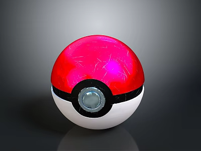 Red and White Pokemon Ball with Black Stripe and Silver Button Shiny Decorative Ornament Set 3d model