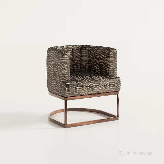 Contemporary Single Sofa with Wave Pattern Upholstery and Wooden Circular Base 3d model