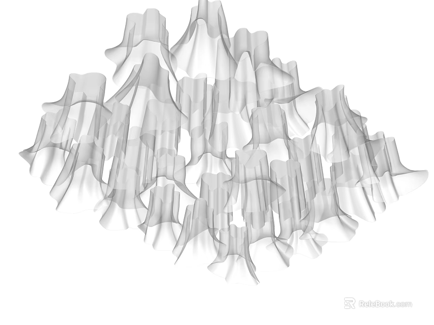 Sculptural Modern Chandelier With Layered Irregular Sheet Like Structures And Abstract Design 3d model 