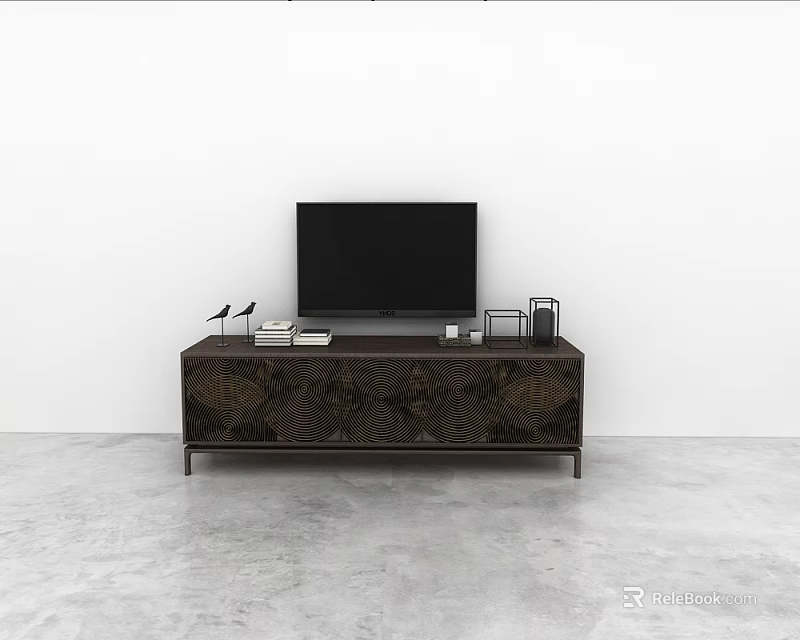 Modern TV Stand with Flat Screen TV and Decorative Items in Living Room 3d model 
